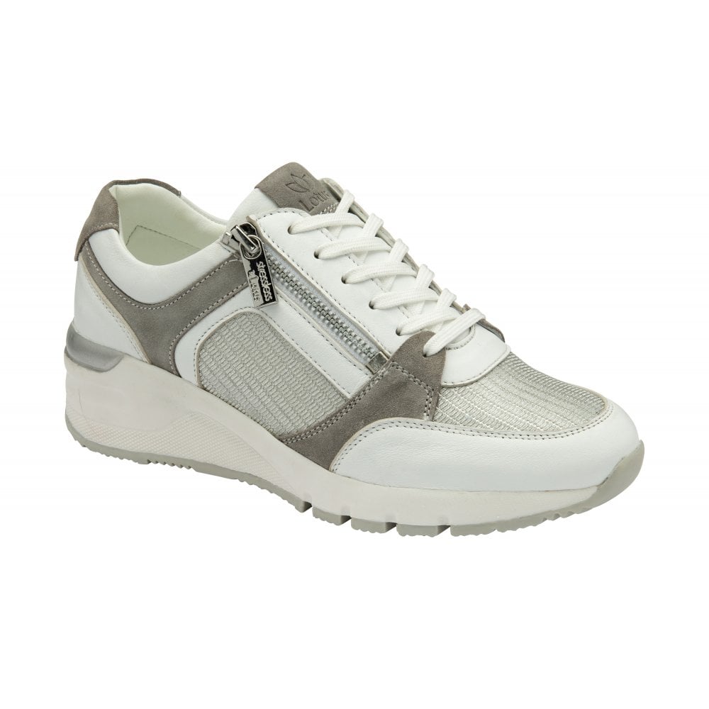 White & Silver Leather Saarea Casual Wedge trainers