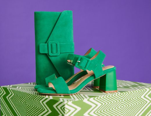 Matching green clutch bag and shoes