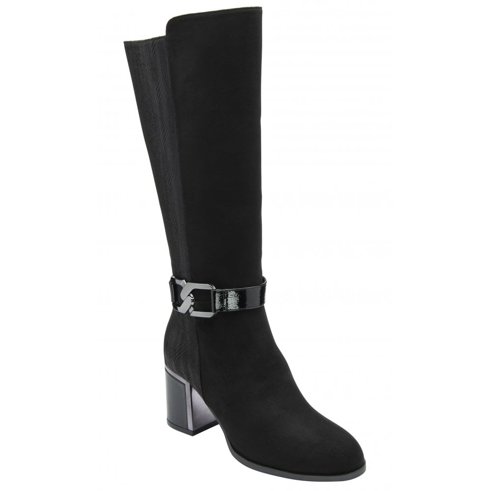 Black Elsa Heeled Knee High Boots Lotus